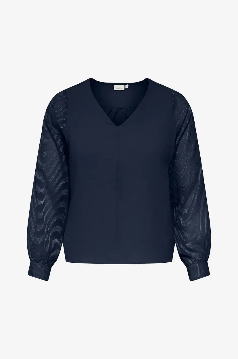 Only Carmakoma Bluse Carmetta L/S V-Neck Top Wvn - Blå