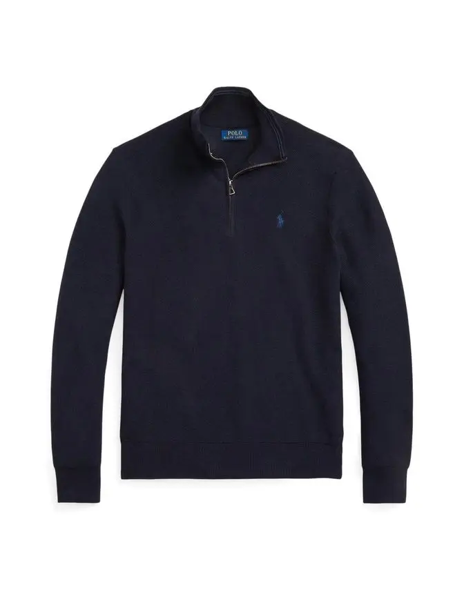 Ralph Lauren Mesh-Knit Cotton Quarter-Zip Sweater