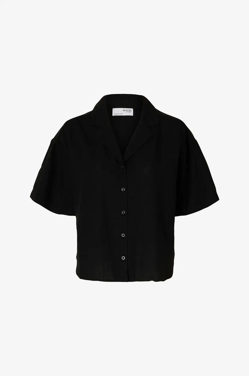Selected Women Linskjorte slfLuisa 2/4 Linen Blend Revers - Svart