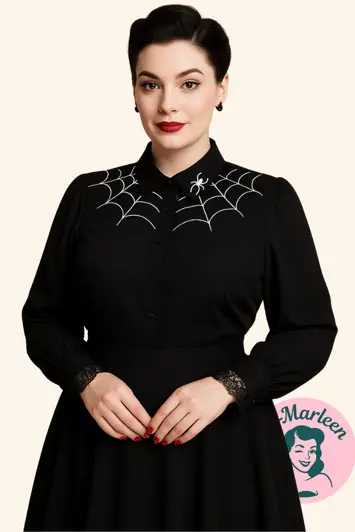 Lili Marleen Dark-side - Halloween: Inga skjorte, sort med edderkopper