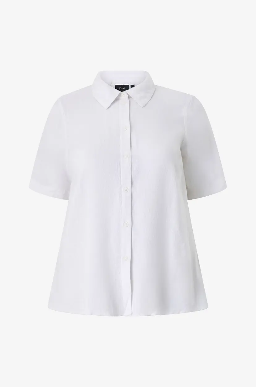 Zizzi Linskjorte vLina S/S - Hvit