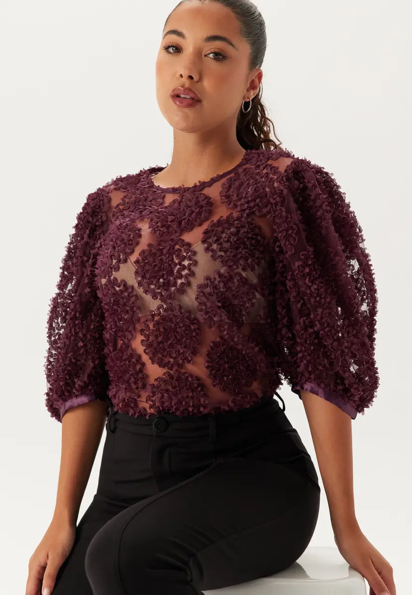 Bubbleroom 3D Flower Puff Sleeve Blouse