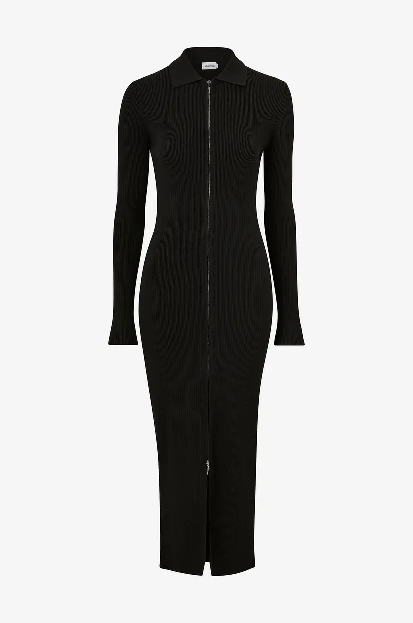 Calvin Klein Kjole Iconic Rib Shirt Dress - Svart