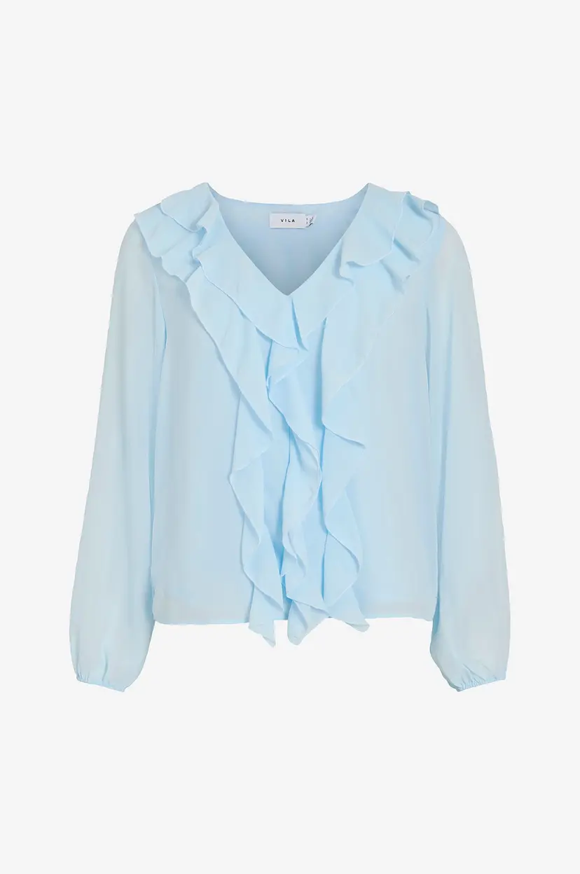 Vila Bluse viAne V-neck Frill - Blå