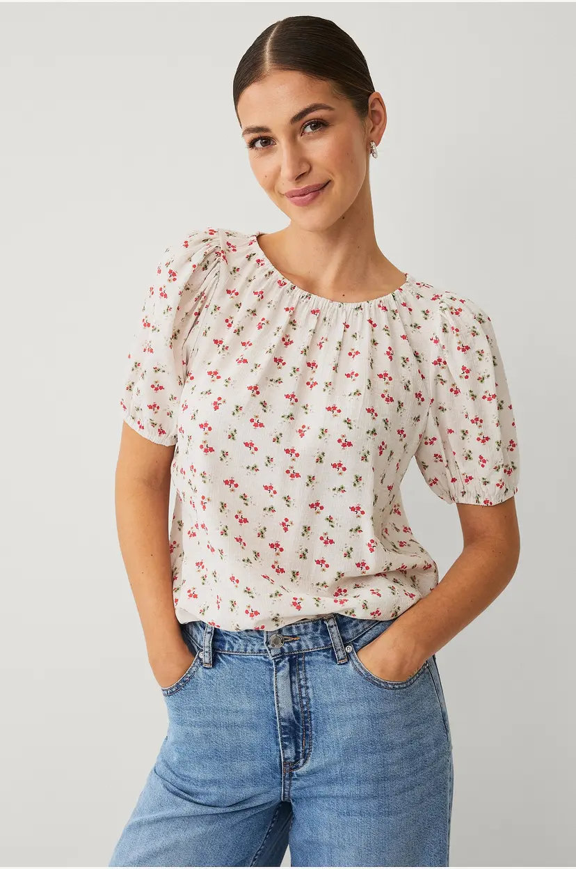 Ellos Collection Bluse med puffermer - Natur