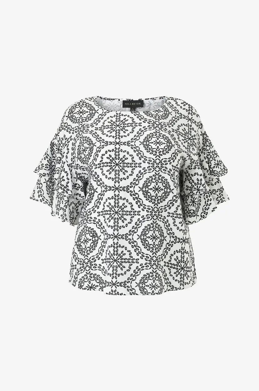 NO. 1 BY OX Bluse w Double Flair 1/2 Sleeves - Hvit
