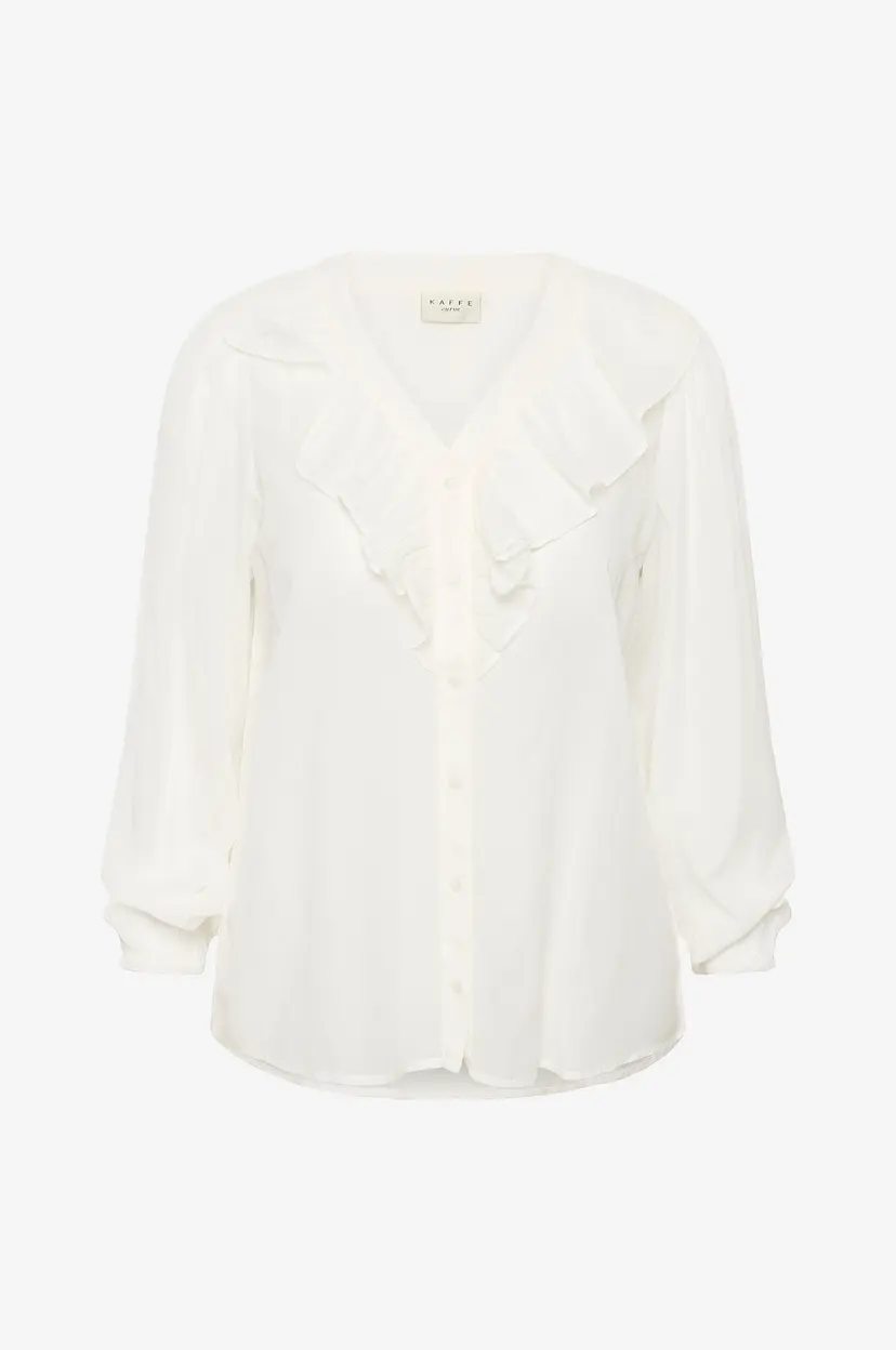 KAFFE Curve Bluse kcLana Frill - Hvit