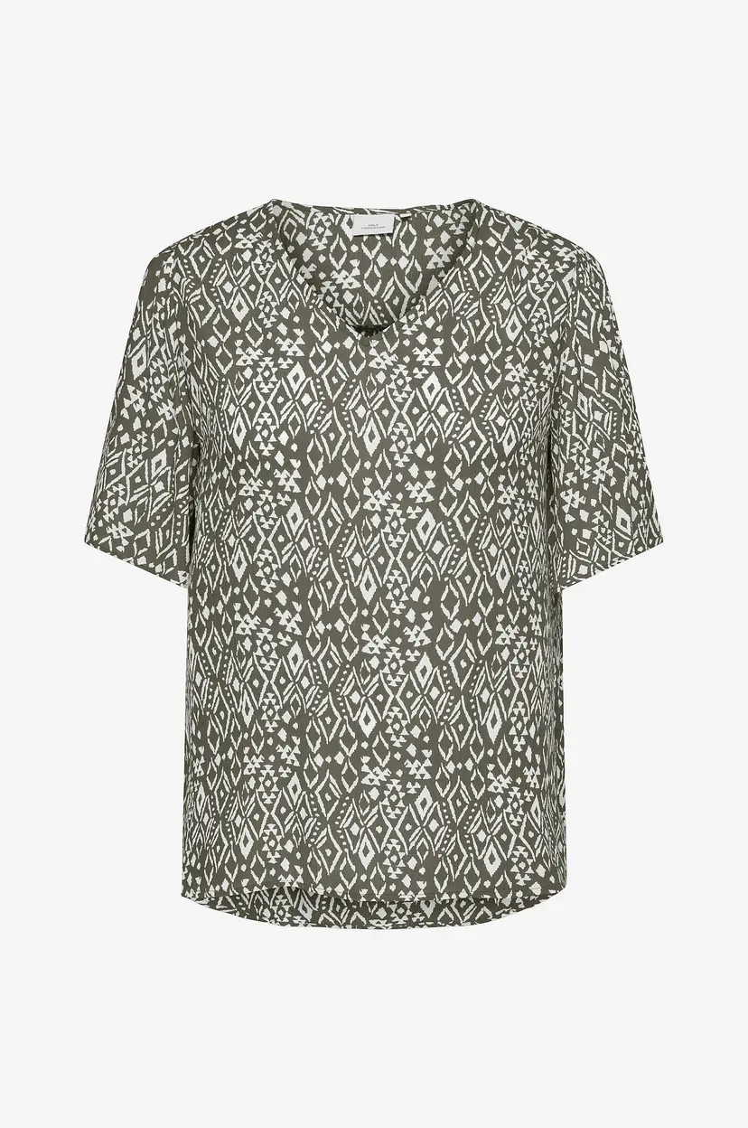 Only Carmakoma Bluse Carviwi S/S V-Neck Top Aop - Grå