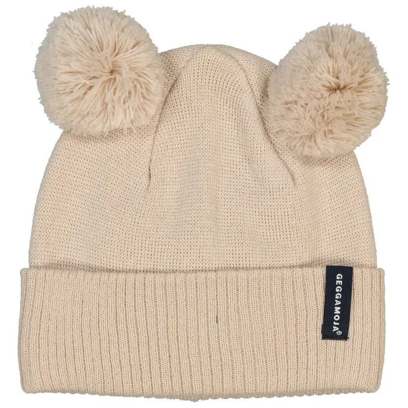 Geggamoja Stickad Mössa Tofsar Beige - 52/54