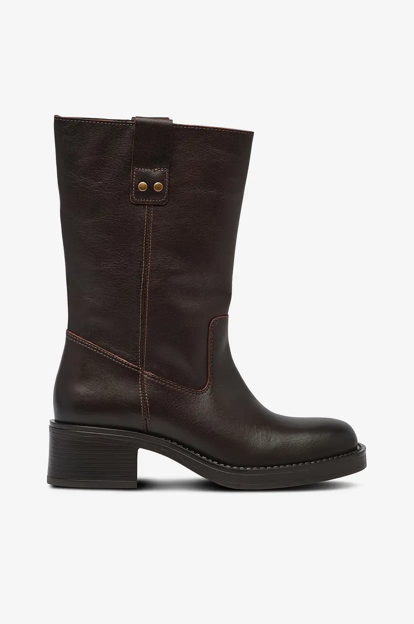 Bianco Boots Biamary Mid Pull On Boot Pull Up Leather - Brun