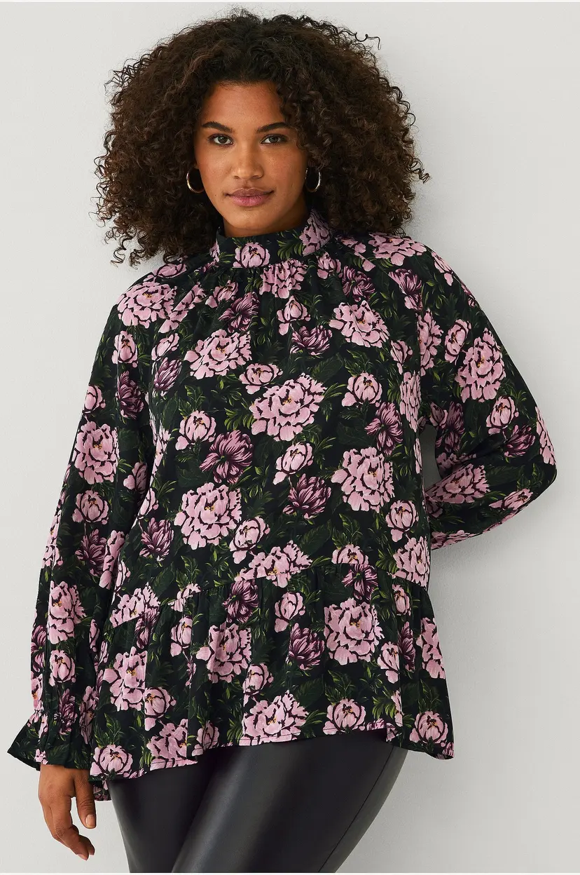 Ellos Plus collection Chiffongbluse med volanger - Rosa