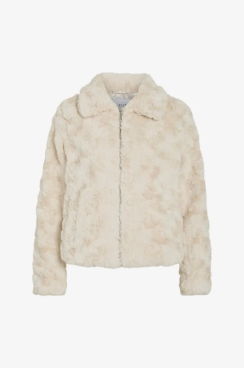 Vila Jakke i fuskepels viDorte L/S Jacket/pb - Hvit