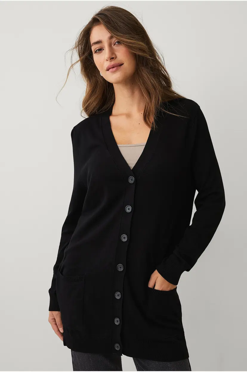 Ellos Collection Strikket cardigan med lommer - Svart