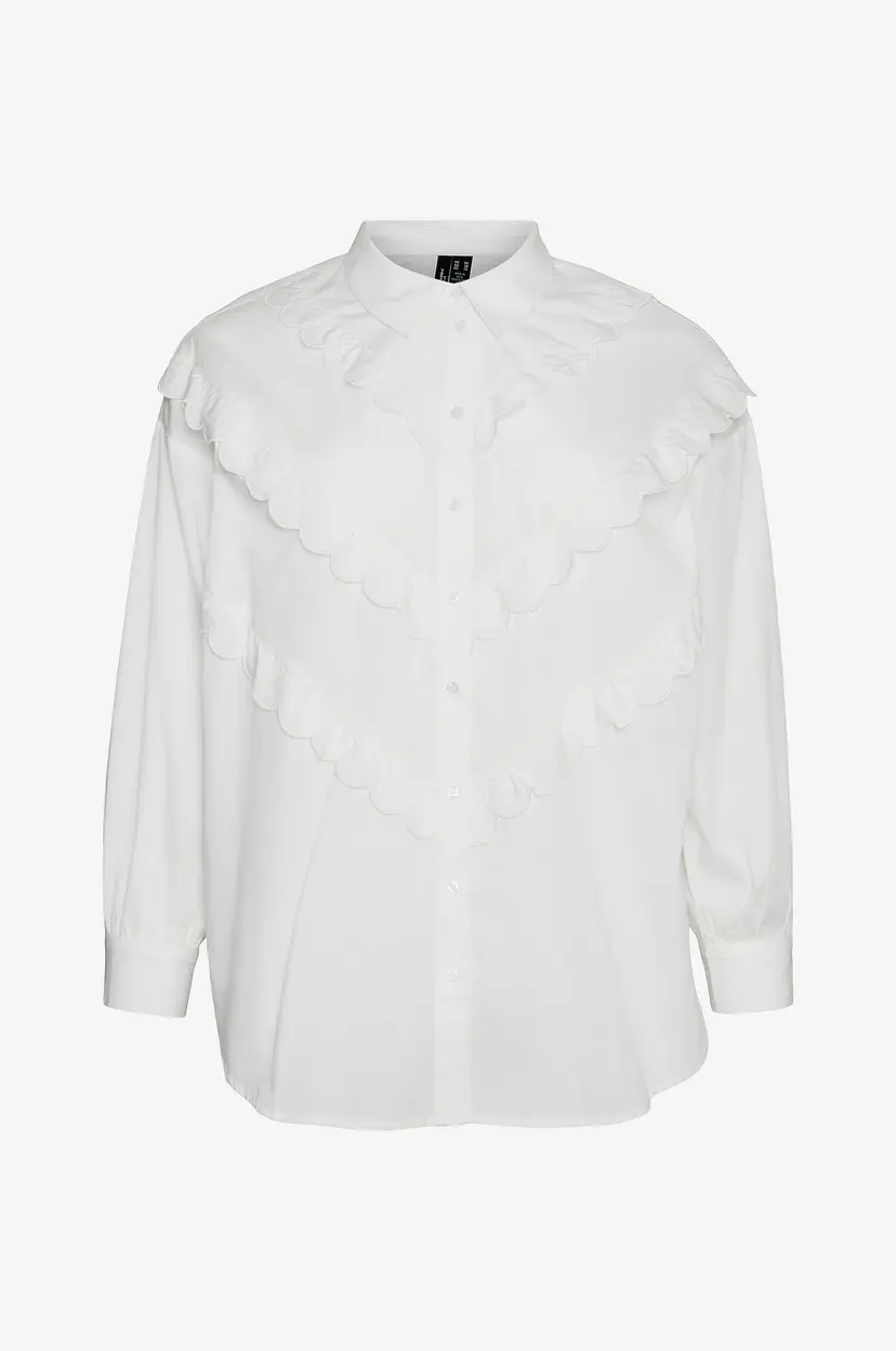 Vero Moda Curve Skjorte vmcBeate LS Scallop Shirt Wvn Curve - Hvit