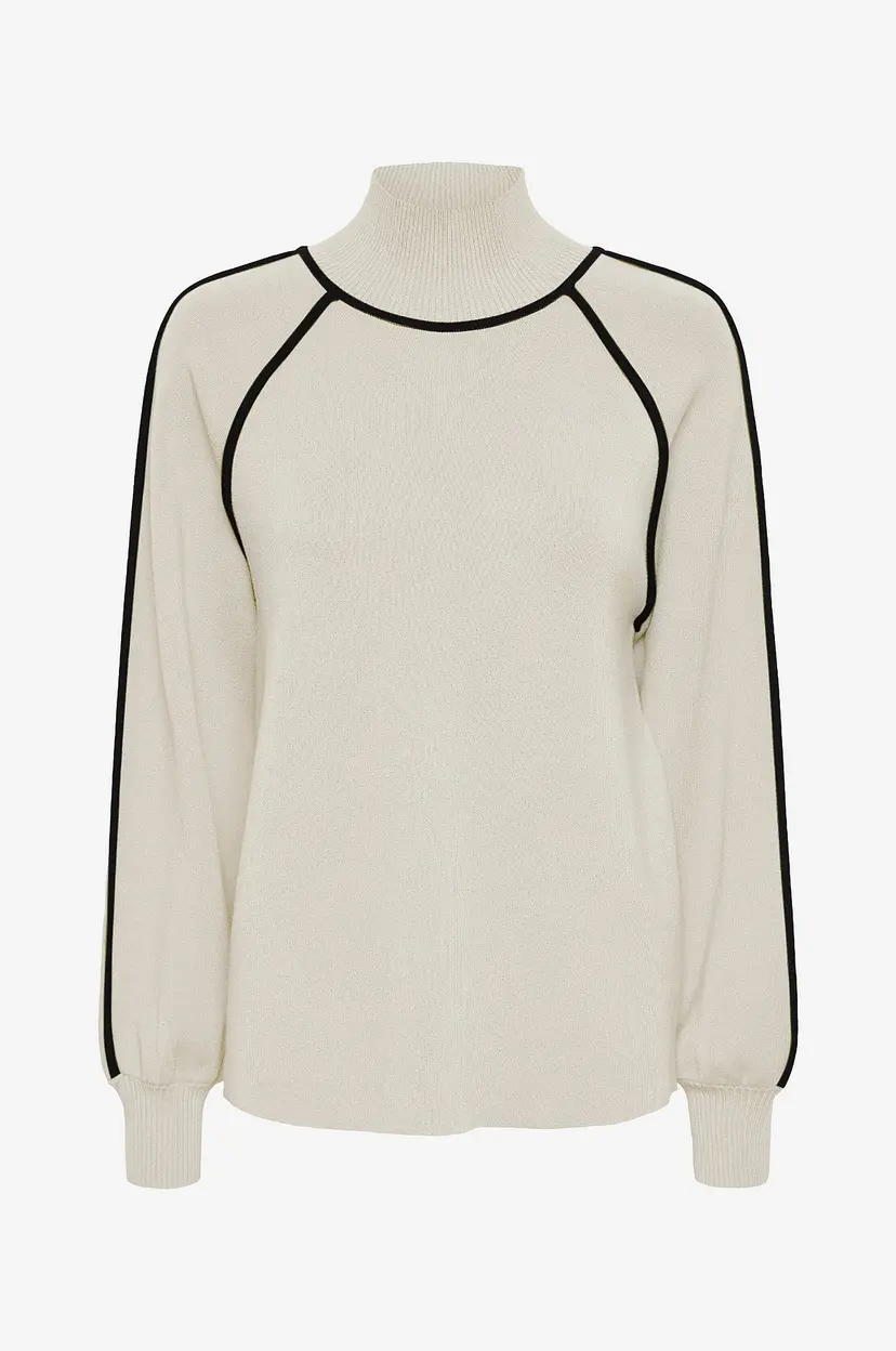 Y.A.S Genser yasCora High Neck LS Knit Pullover - Beige