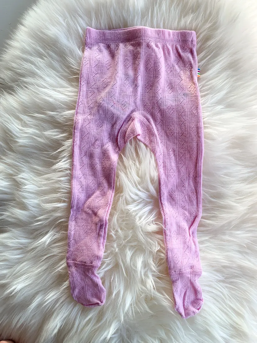 Joha Leggings med fot i ull/silke m. blonder Rosa