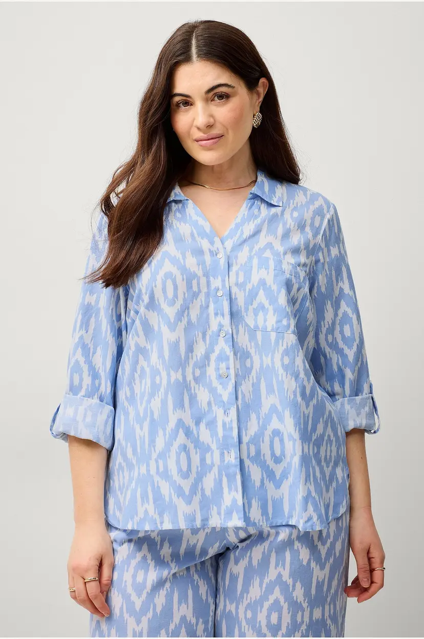 Zizzi Skjorte vEllie 3/4 Shirt - Blå