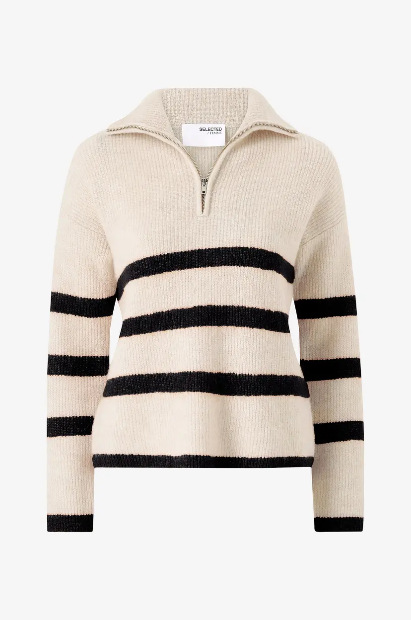 Selected Women Genser slfMaline LS Knit Half Zip - Beige