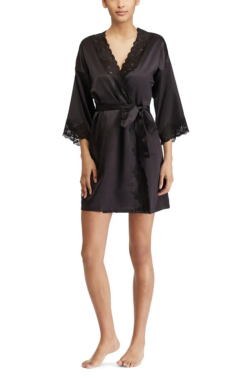Lauren Ralph Lauren Morgenkåpe LRL Signature Lace Kimono Robe - Svart