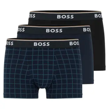 BOSS BOSS 3P Power Design Cotton Stretch Trunks Svart/Blå bomull Medium Herre