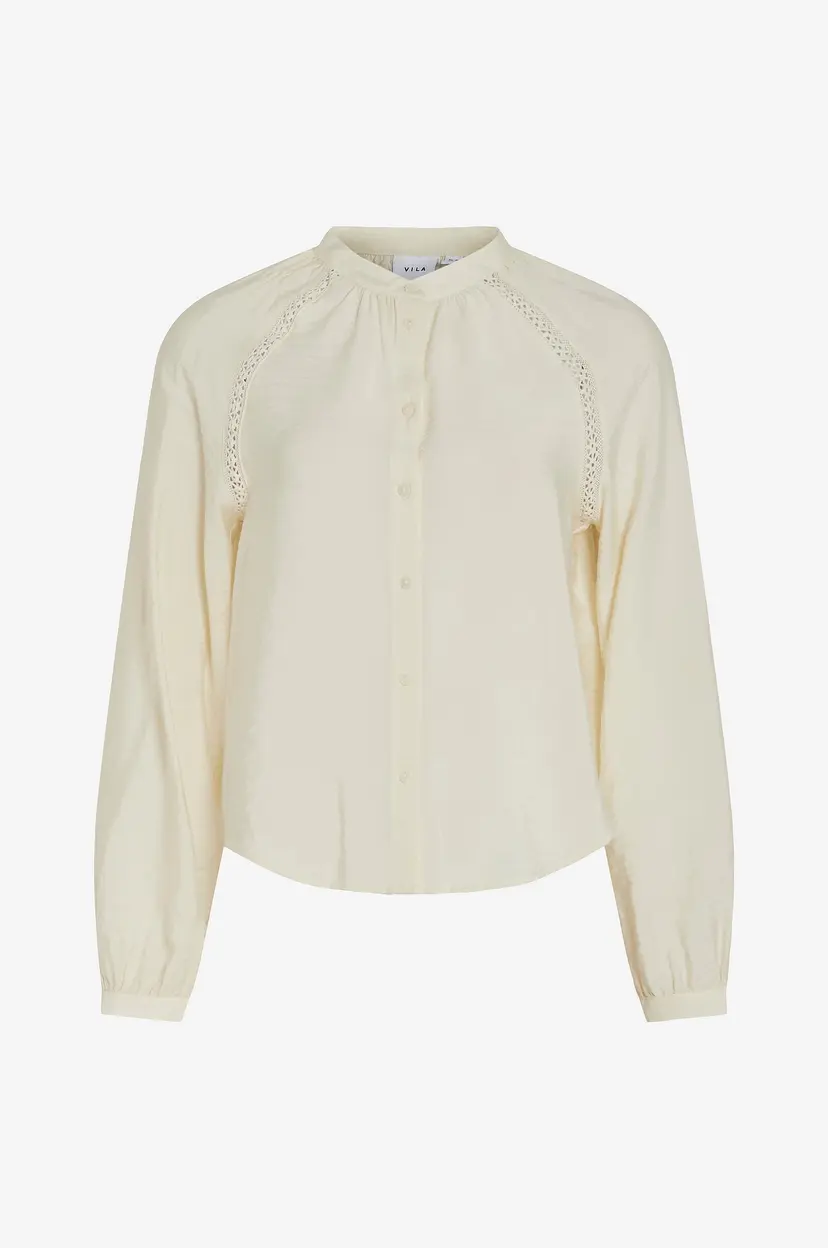 Evoked Vila Bluse viDogma L/S Lace Top/cur - Natur