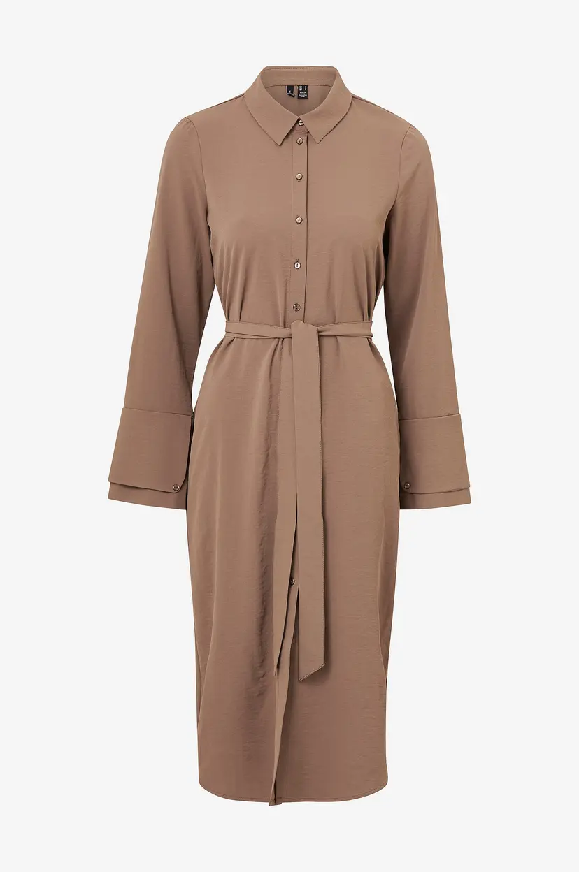 Vero Moda Skjortekjole Vmpixi LS Calf Shirt Dress Wvn - Brun