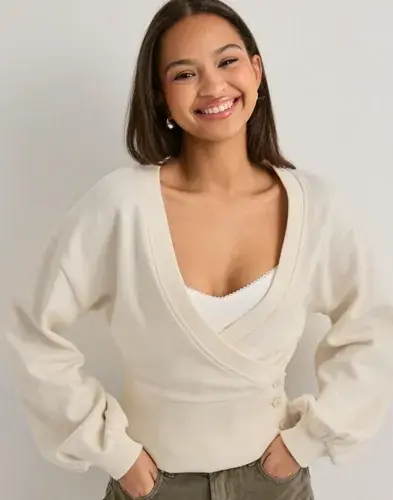 Nelly Nelly - Hvit - Wrap Waist Button Cardigan
