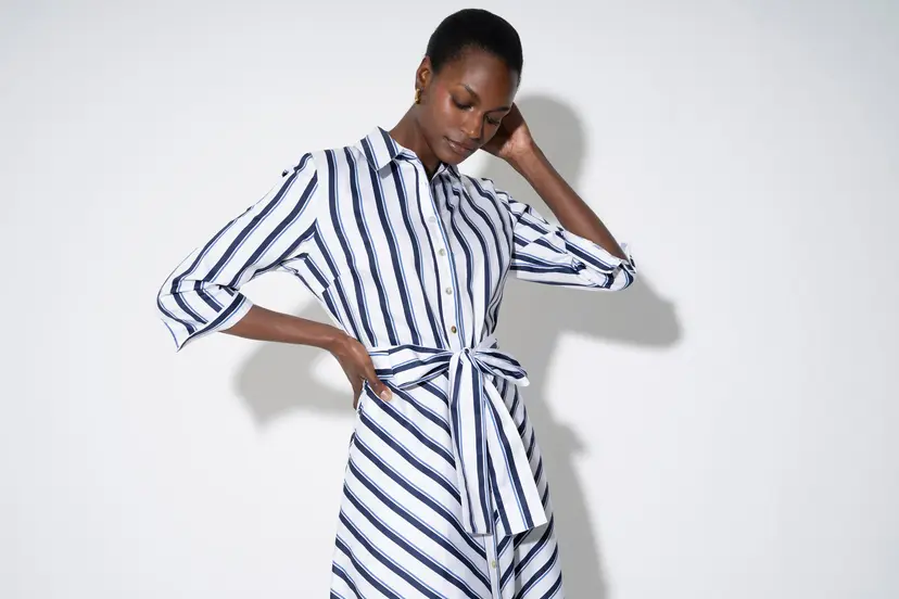 The Shirt Company VERONICA DRESS - Navy Stripe, Cotton Sateen