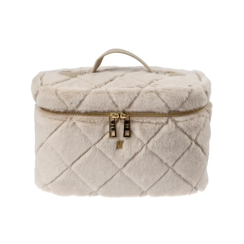 Dark Faux Fur Quilted Vanity Bag Large Sand