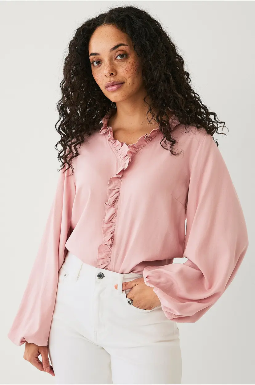Ellos Collection Bluse med volanger - Rosa