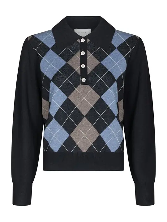 Neo Noir Neo Noir - Julina Check Knit Blouse - Navy