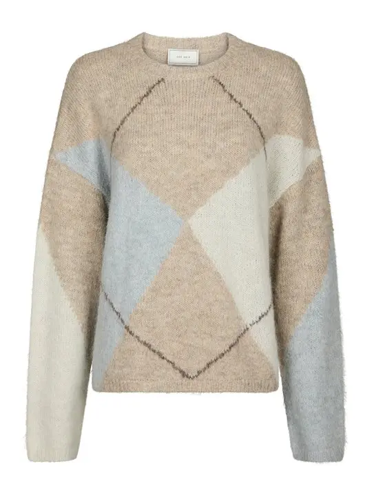 Neo Noir Neo Noir - Inga Check Fluff Knit Blouse - Beige Melange