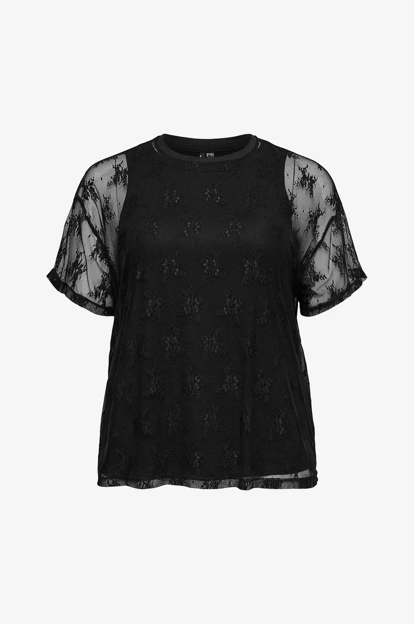 Vero Moda Curve Topp Vmcnikita S/S O-Neck Top Jrs Btq Fr - Svart