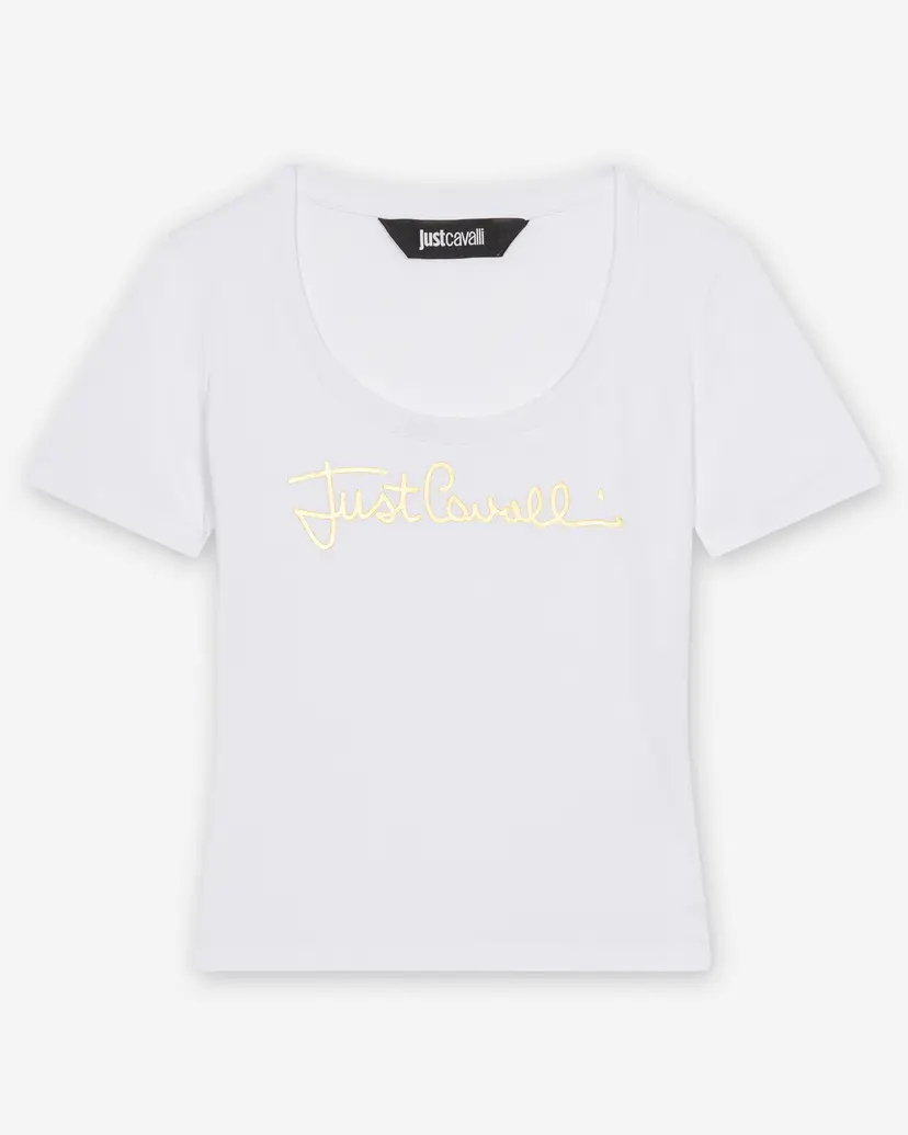 Just Cavalli Just Cavalli Logo Sign Gold White T-shirt