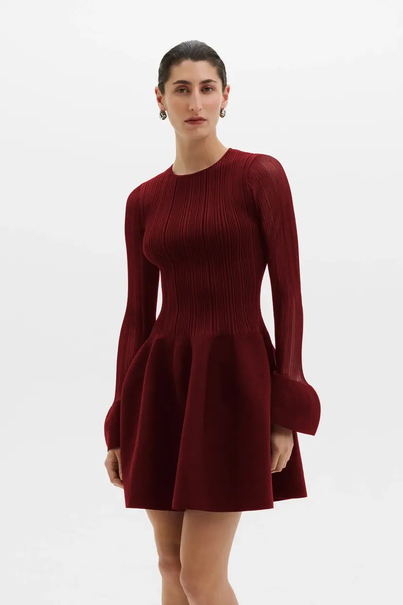 Malina Elona Voluminous Skirt Knitted Dress Ruby - M