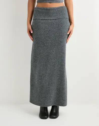 Pieces Pieces - Grå - Pcjiko Mw Folddown Ankel Knit Skirt