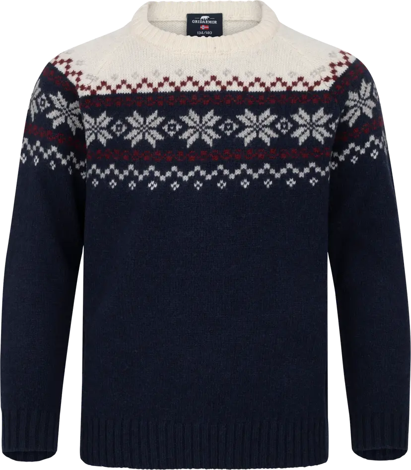Gridarmor Gridarmor Kids' Snøkrystall Round Neck Ullgenser Navy Blazer/bright White