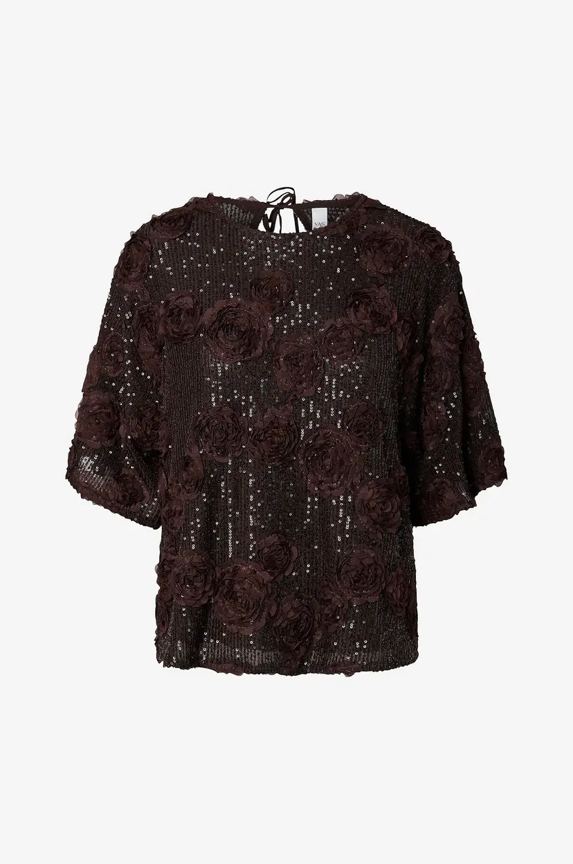 Y.A.S Bluse Yaselysia 2/4 Sequin Top - Show - Brun
