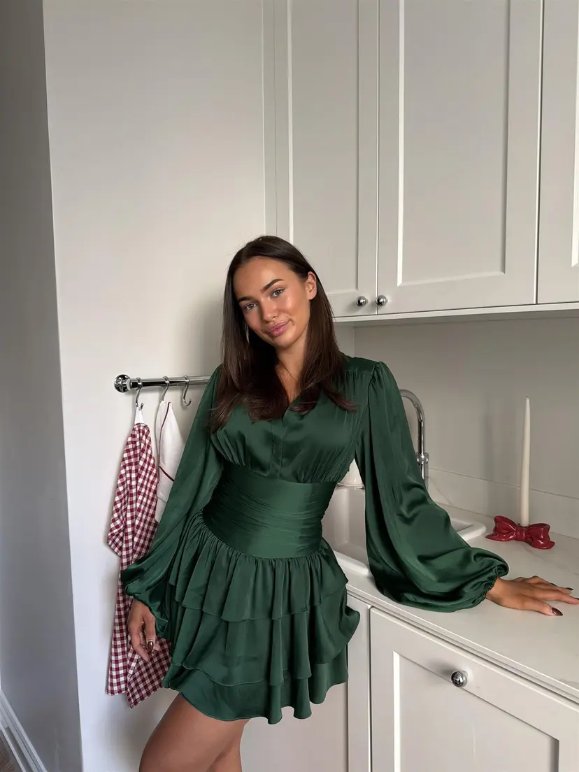 Kayani Nadine Belted Ruffle Dress