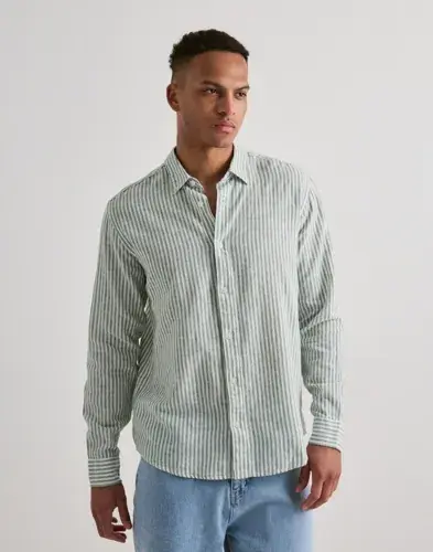 Only & Sons Only & Sons Onscaiden Life Ls Stripe Linen 660 Linskjorter Grønn