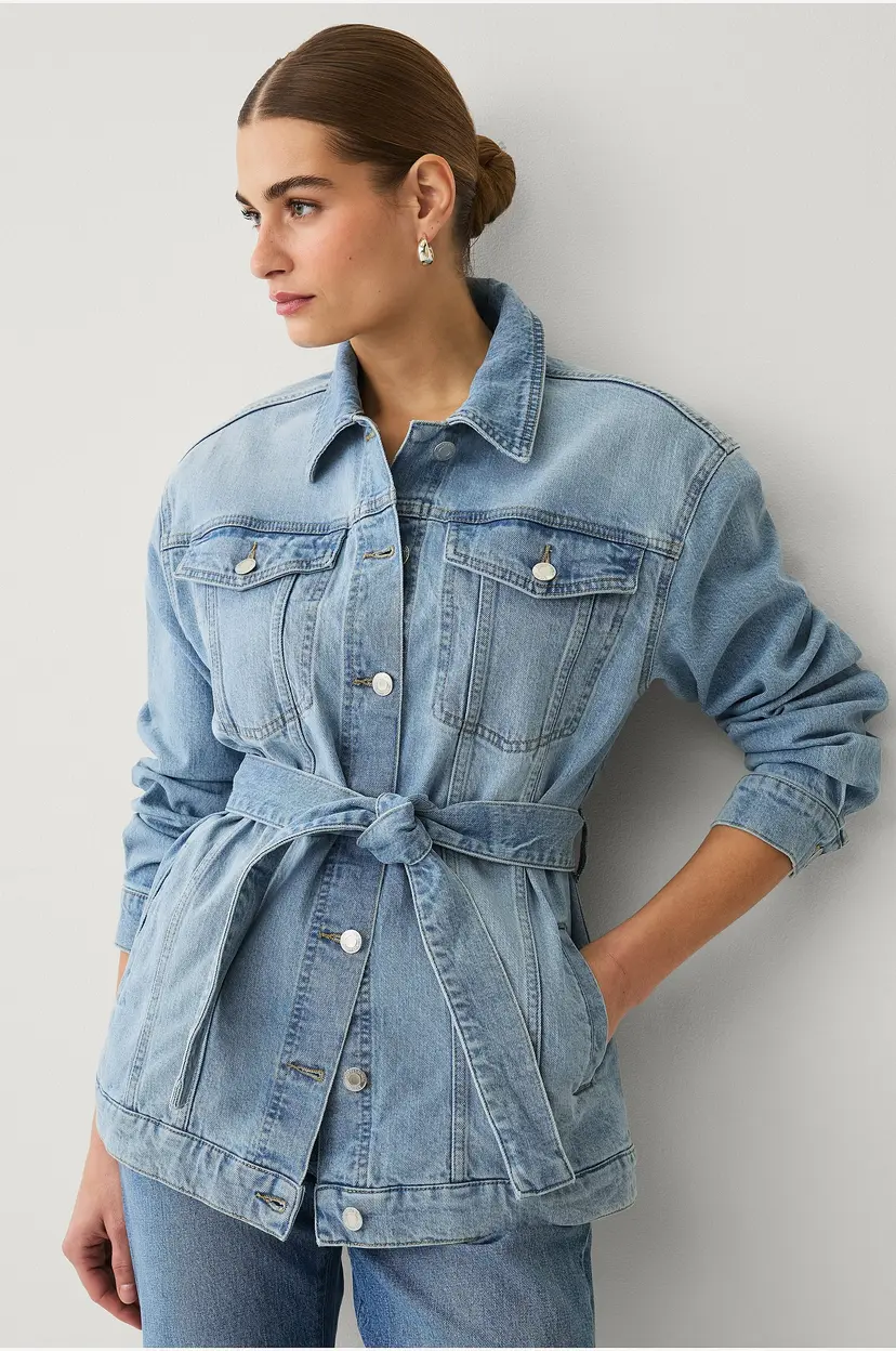 Ellos Collection Denim jakke med knytbart belte - Blå