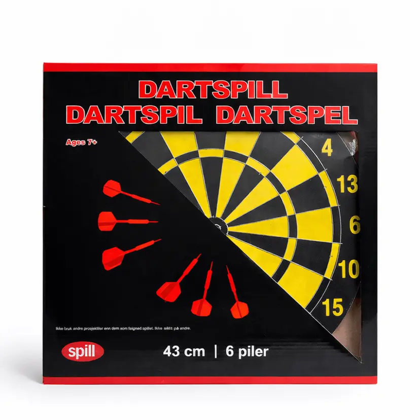 Babybanden Dartspill for barn og voksne - 43 cm dartskive med 6 piler