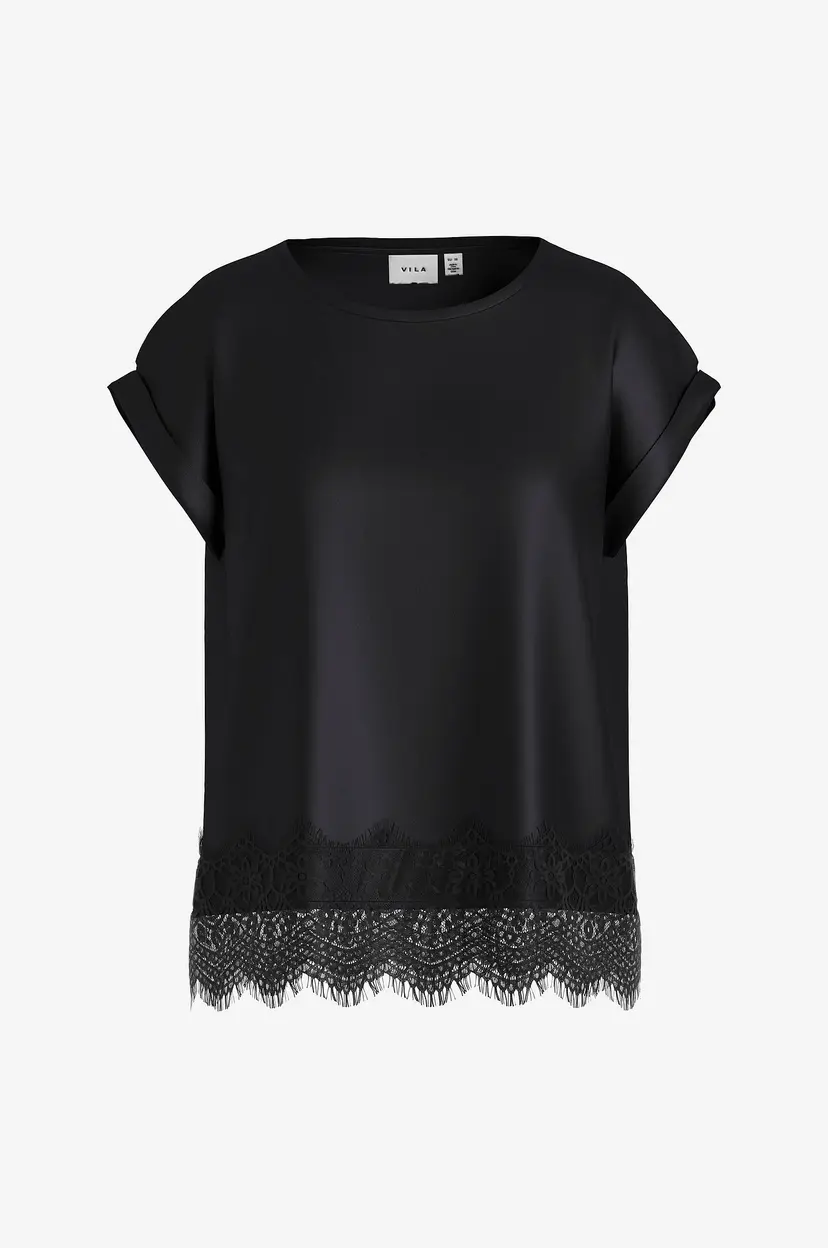 Vila Bluse viEllette S/S Full Satin Lace - Svart