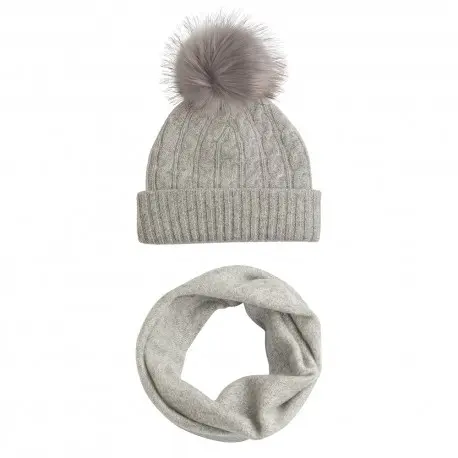 CASHMERE CULTURE Lue med dusk og halsvarmer i kasjmir – damesett, lysegrå