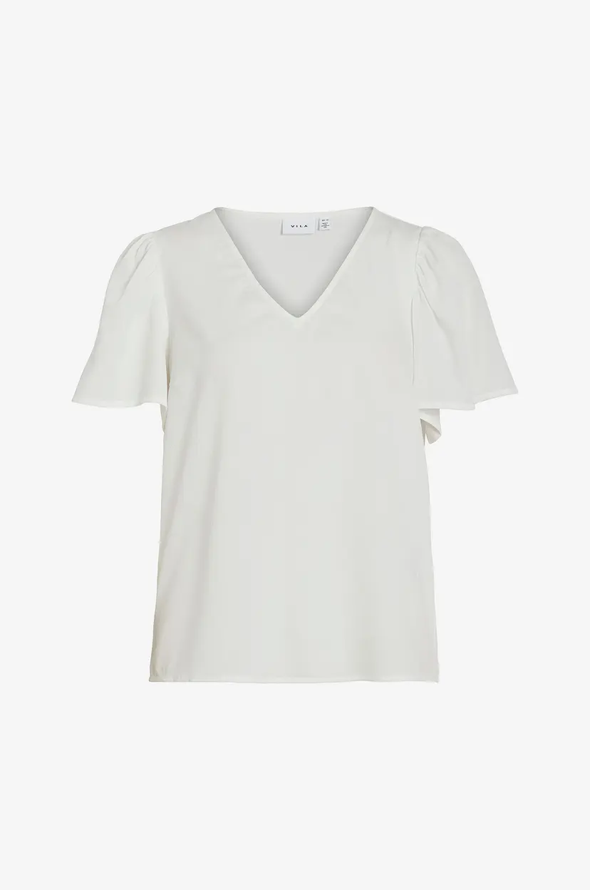 Vila Topp viMathilde S/S V-neck Flounce Top - Hvit