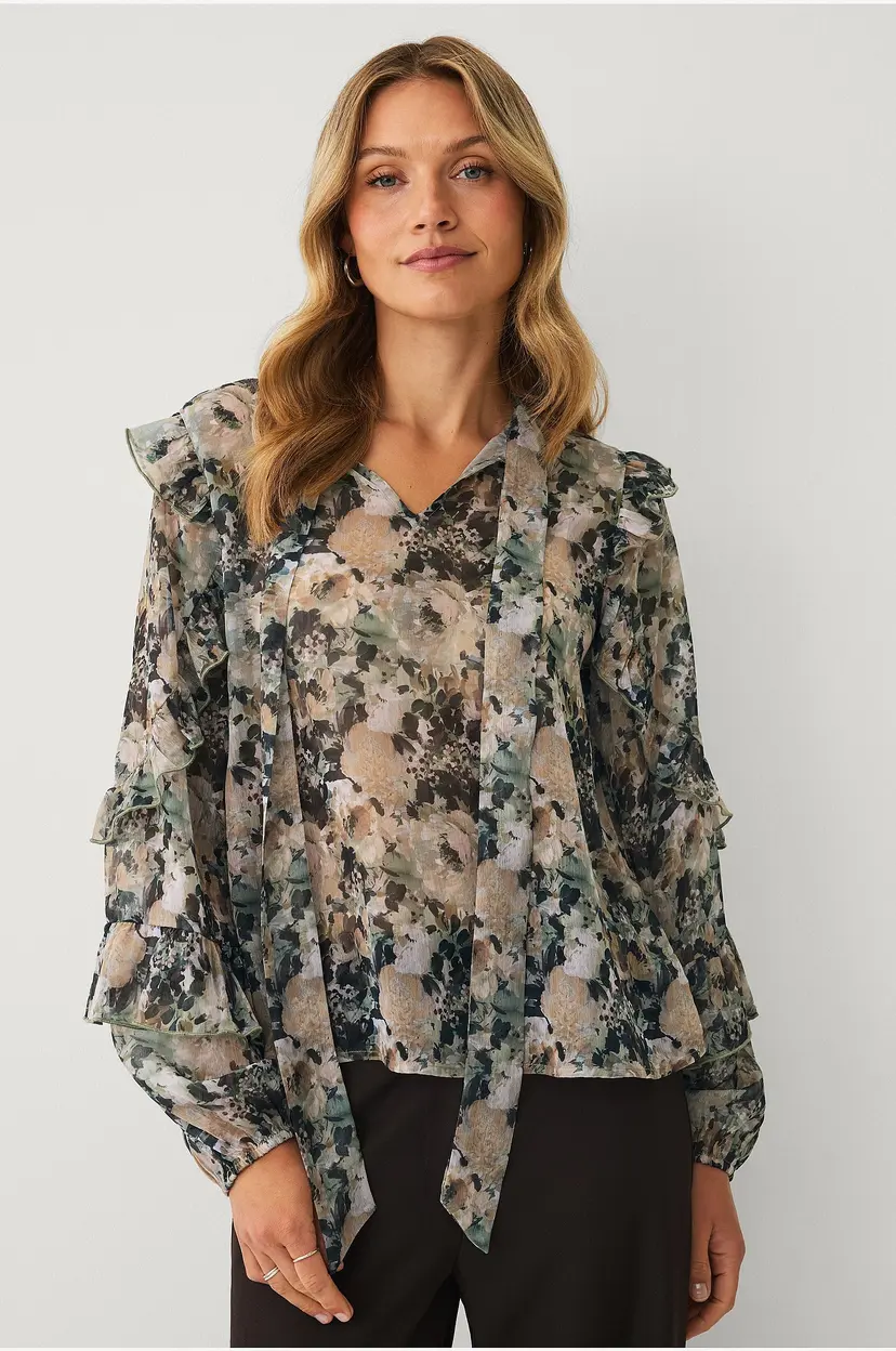 Ellos Collection Mønstret bluse i chiffon - Grønn