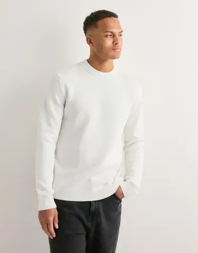 Selected Men Selected Men Slhdane Ls Knit Structure Crew Neck Strikkegensere Hvit