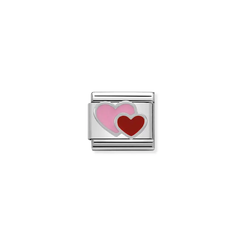Nomination Pink & Red Double Heart Silver