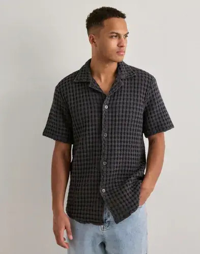 Oas OAS Cuba Waffle Shirt Rutete skjorter Svart