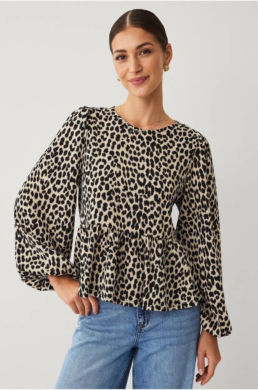 Ellos Collection Jerseybluse med ballongermer - Brun